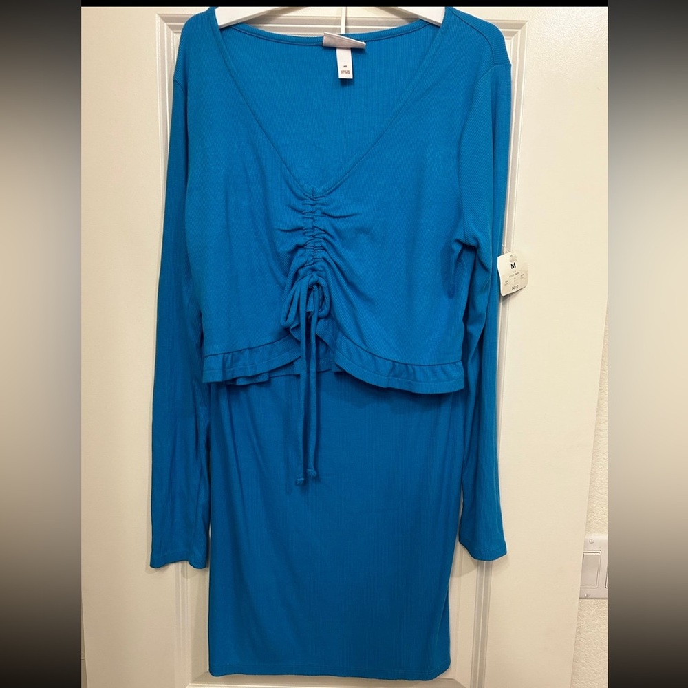 Maternity Blue Long Sleeve Ruched Dress